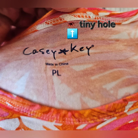 Casey Key •Size Large Petite• Tropical Print Leaf Casual Tee w/ Tie Soft Rayon - Picture 9 of 11